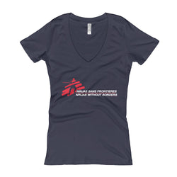 Ninjas without Borders Martial Arts Ninjutsu Fighter Women's V-Neck T-Shirt + House Of HaHa Best Cool Funniest Funny Gifts