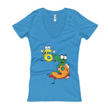 Why was 6 Afraid of 7 Seven Ate Nine Cute Zombie Pun Women's V-Neck T-shirt + House Of HaHa Best Cool Funniest Funny Gifts