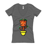 Baby Groot Perler Art Women's V-Neck T-shirt by Aubrey Silva + House Of HaHa Best Cool Funniest Funny Gifts