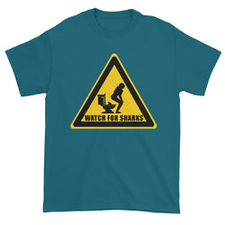 Watch for Sharks in the Toilets Caution Sign Warning Men's Short Sleeve T-Shirt + House Of HaHa Best Cool Funniest Funny Gifts
