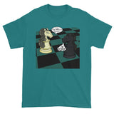 White Knight Dark Knight Batman Chess Match Pun Parody Short Sleeve T-Shirt + House Of HaHa Best Cool Funniest Funny Gifts