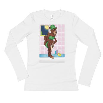 Werewolf Shaving in the Shower Ladies' Long Sleeve T-Shirt + House Of HaHa Best Cool Funniest Funny Gifts