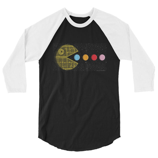 PAC-MOON Death Star Pac-Man Mashup 3/4 sleeve raglan shirt by Aaron Gardy + House Of HaHa Best Cool Funniest Funny Gifts