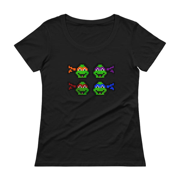 Ninja Turtles Perler Art Ladies' Scoopneck T-Shirt by Aubrey Silva + House Of HaHa Best Cool Funniest Funny Gifts