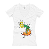 Why was 6 Afraid of 7 Seven Ate Nine Cute Zombie Pun Women's V-Neck T-shirt + House Of HaHa Best Cool Funniest Funny Gifts