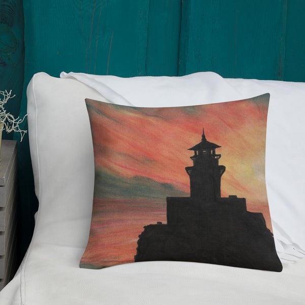 Tillamook Rock Lighthouse Sunset Premium Pillow + House Of HaHa Best Cool Funniest Funny Gifts