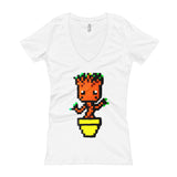 Baby Groot Perler Art Women's V-Neck T-shirt by Aubrey Silva + House Of HaHa Best Cool Funniest Funny Gifts