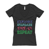 Explore Stargaze Dream Repeat Women's V-Neck T-shirt + House Of HaHa Best Cool Funniest Funny Gifts