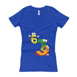 Why was 6 Afraid of 7 Seven Ate Nine Cute Zombie Pun Women's V-Neck T-shirt + House Of HaHa Best Cool Funniest Funny Gifts