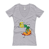 Why was 6 Afraid of 7 Seven Ate Nine Cute Zombie Pun Women's V-Neck T-shirt + House Of HaHa Best Cool Funniest Funny Gifts