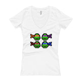 Ninja Turtles Perler Art Women's V-Neck T-shirt by Aubrey Silva + House Of HaHa Best Cool Funniest Funny Gifts