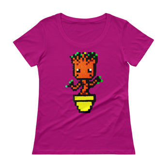 Baby Groot Perler Art Ladies' Scoopneck T-Shirt by Aubrey Silva + House Of HaHa Best Cool Funniest Funny Gifts