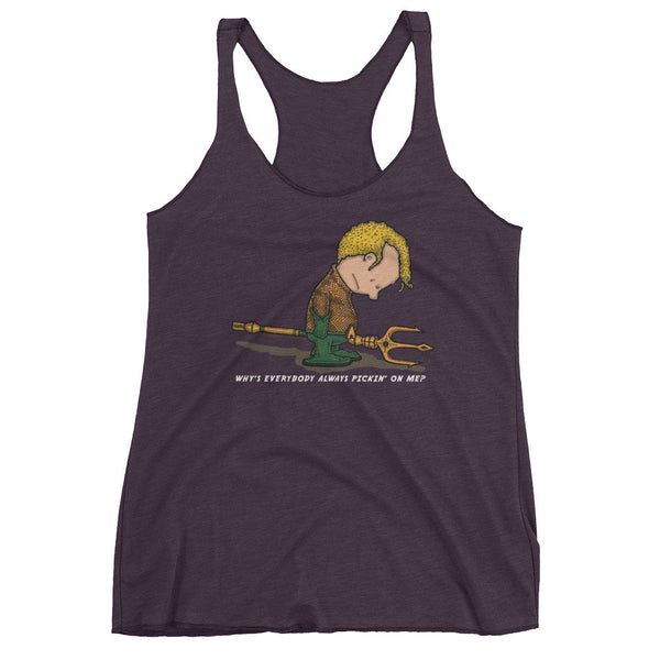 Why's Everybody Always Picking On Me? Aquaman Charlie Brown Mash-Up Women's Tank Top - House Of HaHa